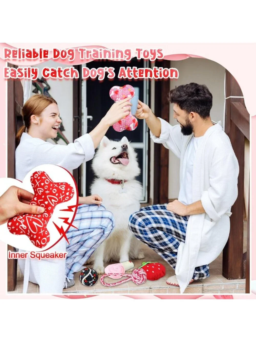 25 Pcs Valentine's Dog Toy Set - Squeaky Balls, Plush Bones & Rope Toys for